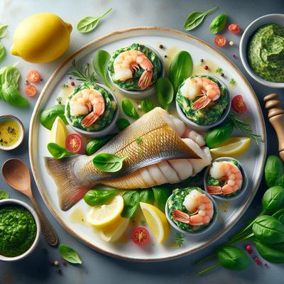 Image of Sole Filets Stuffed with Spinach Mousse and Shrimp