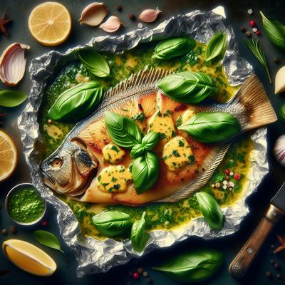 Image of Sole with Basil Butter Grilled in a Foil Packet