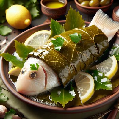 Image of Sole Wrapped in Grape Leaves
