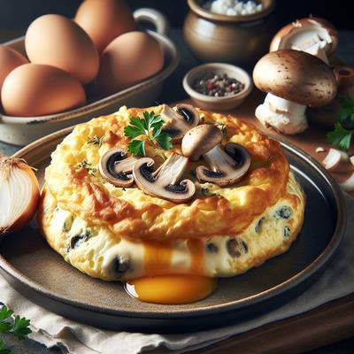 Image of Souffle Omelet with Brie Mushrooms and Onions