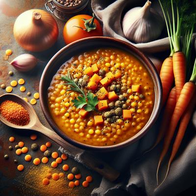 Image of Soup with Orange Lentils and Orange Vegetables