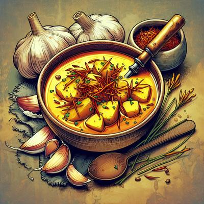 Image of Soupe a L Ail Aux Pommes De Terre Saffron Flavored Garlic Soup