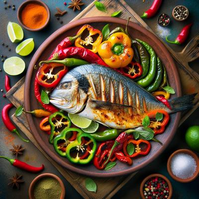Image of South Beach Diet Spicy Grilled Fish and Peppers