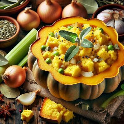 Image of Southern Cornbread Dressing in Acorn Squash