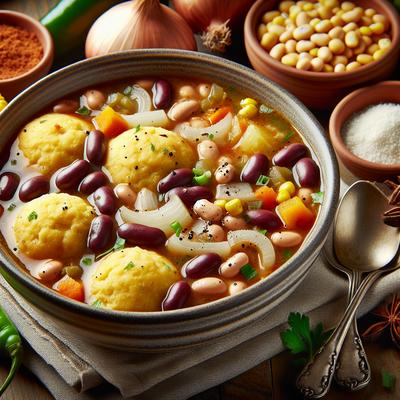 Image of Southwestern Bean Soup with Cornmeal Dumplings
