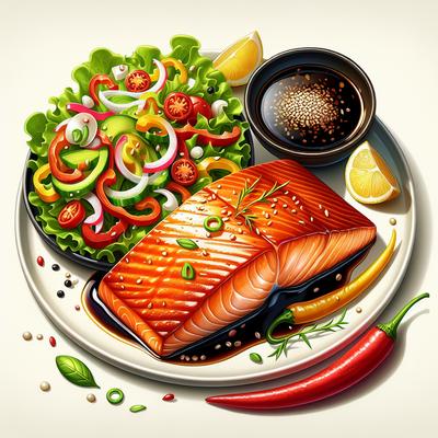 Image of Soy Glazed Salmon with Crunchy Hot and Sour Salad