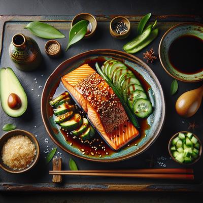 Image of Soy Glazed Salmon with Cucumber Avocado Salad