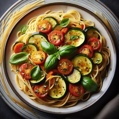 Image of Spaghetti Aglio Oglio with Zucchini Tomato Basil