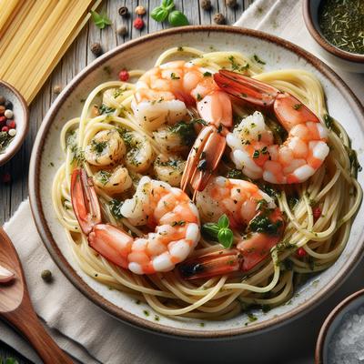 Image of Spaghetti and Shrimp with Herb Sauce