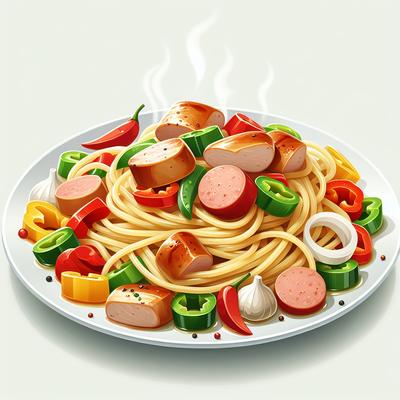 Image of Spaghetti Con Pollo Salsiccia E Peperone