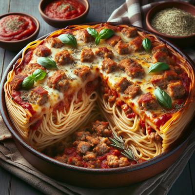 Image of Spaghetti Crust Sausage Pizza Casserole