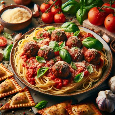 Image of Spaghetti Feast Spaghetti Meatballs Toasted Ravioli