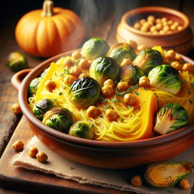 Image of Spaghetti Squash with Roasted Brussels Sprouts and Chickpeas