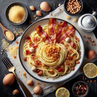 Image of Spaghetti Topped with Crispy Bacon and Breadcrumbs