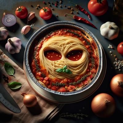 Image of Spaghetti with a Brown Sauce Baked in Foil