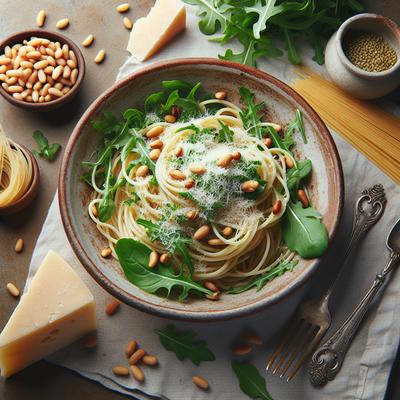 Image of Spaghetti with Arugula Rocket Parmesan and Pine Nuts