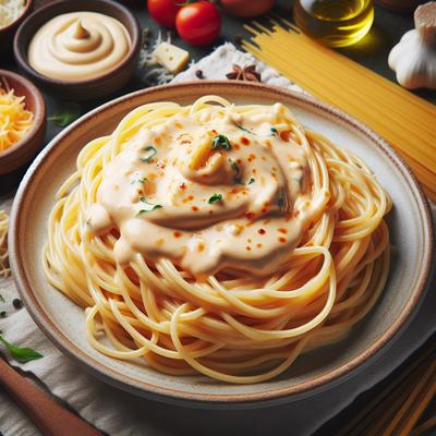 Image of Spaghetti with Cheesy Tahini Sauce