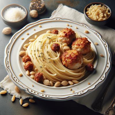 Image of Spaghetti with Chicken Pine Nut Meatballs
