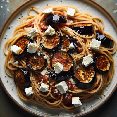 Image of Spaghetti with Eggplant and Goat Cheese