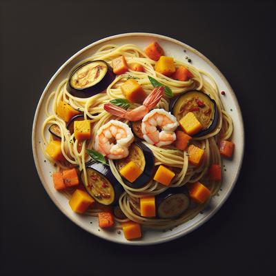 Image of Spaghetti with Eggplant Butternut Squash Shrimp
