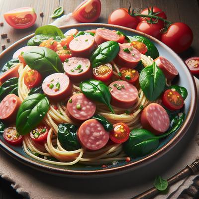 Image of Spaghetti with Italian Sausage Spinach and Diced Tomatoes