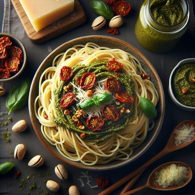 Image of Spaghetti with Macadamia Pesto and Semi Dried Tomatoes
