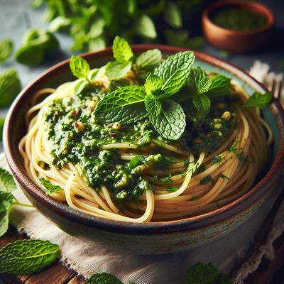 Image of Spaghetti with Mint Parsley Pesto