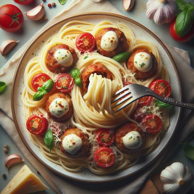 Image of Spaghetti with Mozzarella Stuffed Meatballs