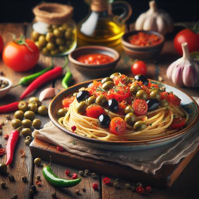 Image of Spaghetti with Olives and Tomato Spaghetti Alla Puttanesca