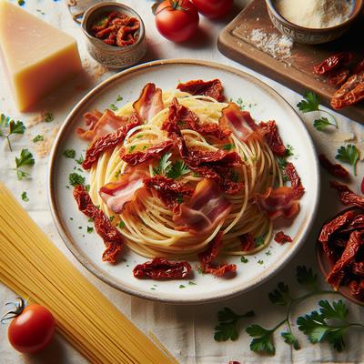 Image of Spaghetti with Pancetta and Sun Dried Tomatoes
