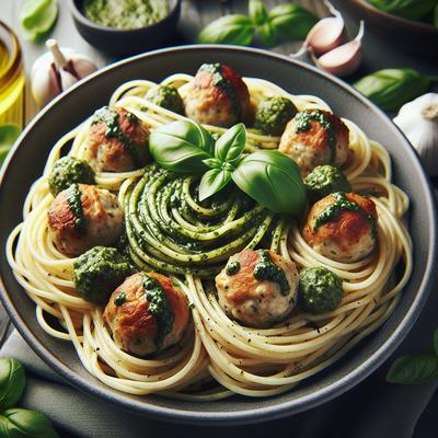 Image of Spaghetti with Pesto Chicken Meatballs
