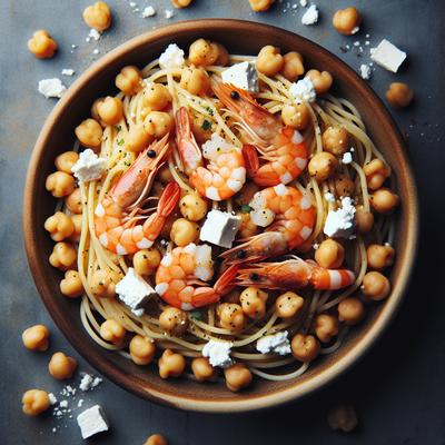 Image of Spaghetti with Shrimp Chickpeas and Feta