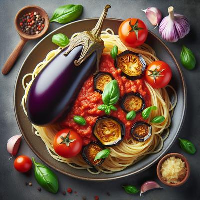 Image of Spaghetti with Tomato and Aubergine Eggplant Sauce
