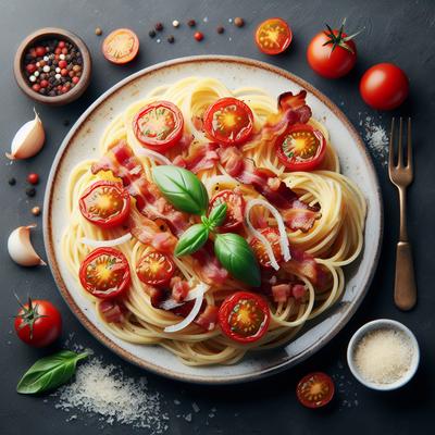 Image of Spaghetti with Tomatoes Bacon and Onions