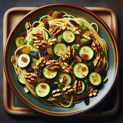 Image of Spaghetti with Zucchini Walnuts and Raisins