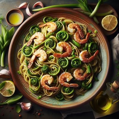Image of Spaghettini with Fiddleheads and Shrimp