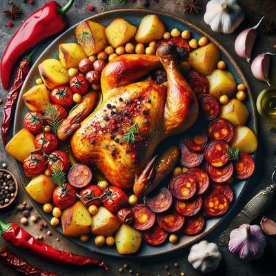 Image of Spanish Roast Chicken Chorizo and Potatoes