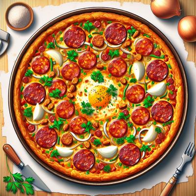 Image of Spanish Tortilla with Chorizo Fried Onions and Parsley