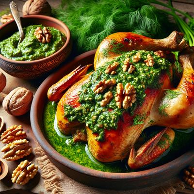 Image of Spatchcocked Chicken with Walnut Dill Pesto