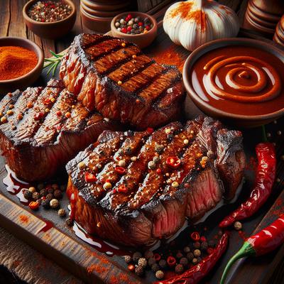 Image of Spice Crusted New York Strip Steaks with Mesa Grill Steak Sauce