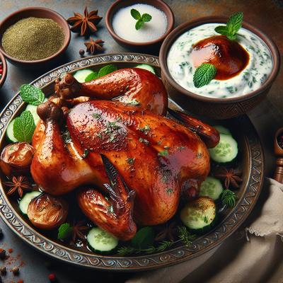 Image of Spice Roasted Cornish Hens with Cucumber Yogurt Sauce