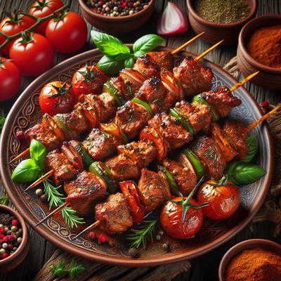 Image of Spice Rubbed Pork Skewers with Tomatoes