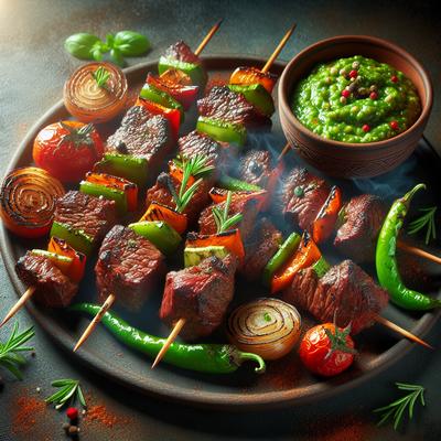 Image of Spice Rubbed Rib Eye Kabobs with Salsa Verde