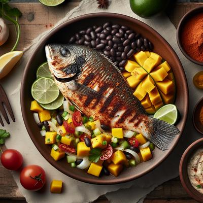 Image of Spice Rubbed Tilapia with Tomatillo Black Bean and Mango Salad