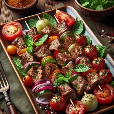 Image of Spiced Beef Kabobs W Tomato Mint Salad