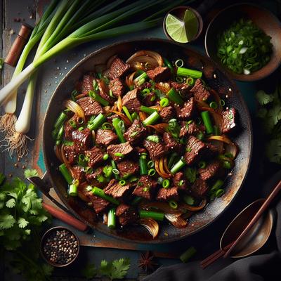 Image of Spiced Beef Stir Fry with Scallions and Cilantro