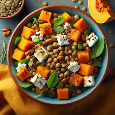Image of Spiced Butternut Squash Lentil and Goat Cheese Salad