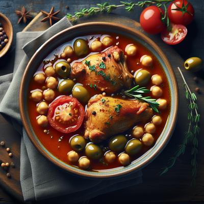 Image of Spiced Chicken Thighs in Tomato Broth with Olives and Chickpeas