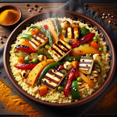Image of Spiced Couscous with Grilled Halloumi and Steamed Veggies
