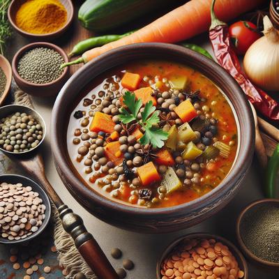 Image of Spiced Lentil and Roasted Vegetable Soup